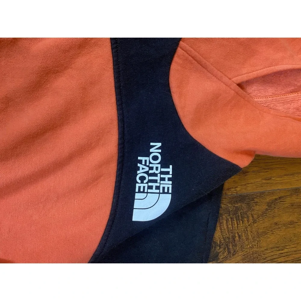 The North Face Girls Hoodie Orange Black Colorblock Fleece Pullover Large 14/16
